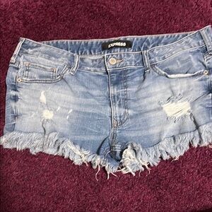 Express Blue Distressed Jean Shorts